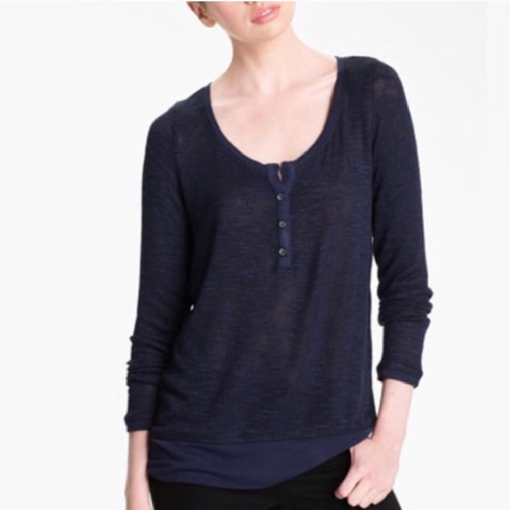 Soft Joie Annika Knit Henley Navy Blue Long Sleeve